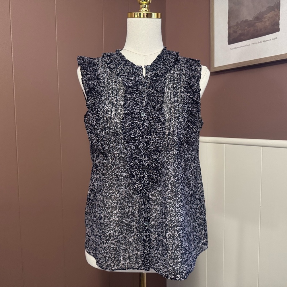 Rebecca Taylor Silk and Cotton Blend Floral Sleeveless Blouse